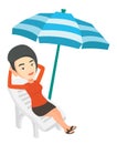 Woman relaxing on beach chair vector illustration. Royalty Free Stock Photo