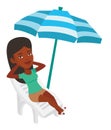 Woman relaxing on beach chair vector illustration. Royalty Free Stock Photo