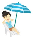 Woman relaxing on beach chair vector illustration. Royalty Free Stock Photo