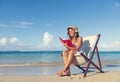 Woman Relaxing Beach Summer Sky Concept Royalty Free Stock Photo