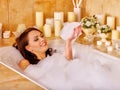 Woman relaxing at bubble bath Royalty Free Stock Photo