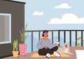 Woman relaxing on cozy balcony Royalty Free Stock Photo