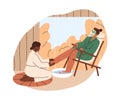 Woman relaxing at foot and leg massage and bath in SPA wellness center. Person with facial mask, sitting in bathrobe and