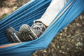 Woman relaxing in a hammock in the forest Royalty Free Stock Photo