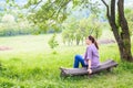Woman Relaxing Nature Green Landscape Royalty Free Stock Photo