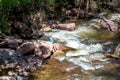 Woman relaxing near Boulder creek in Colorado USA