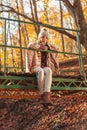 Woman relaxing outdoors on sunny autumn day Royalty Free Stock Photo