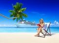 Woman Relaxing Summer Beach Holiday Concept