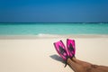 Woman relaxing on summer beach vacation holidays lying in sand. Royalty Free Stock Photo