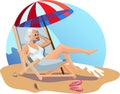 Woman relaxing on the sun chair under beach umbrella on vacation Royalty Free Stock Photo