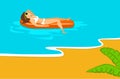 Woman relaxing sunbathing on beach vacation, swimming on inflatable mattress Royalty Free Stock Photo