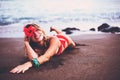 Woman Relaxing on Tropical Beach