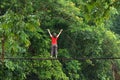 Woman relaxing on wooden bridge Royalty Free Stock Photo