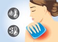 Woman relief of shoulder pain with Cold and hot pack gel.