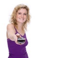 Woman with remote control Royalty Free Stock Photo