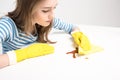 Woman removing stain