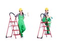 Woman repair worker with ladder Royalty Free Stock Photo