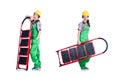 Woman repair worker with ladder Royalty Free Stock Photo
