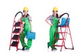 Woman repair worker with ladder Royalty Free Stock Photo