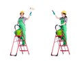 Woman repair worker with ladder Royalty Free Stock Photo