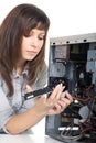 Woman repairing the computer