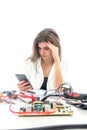 Woman Repairing Computer Part, Service Center, Electronics Repair Service Royalty Free Stock Photo