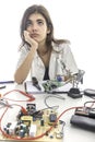 Woman Repairing Computer Part, Service Center, Electronics Repair Service Royalty Free Stock Photo