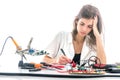 Woman Repairing Computer Part, Service Center, Electronics Repair Service Royalty Free Stock Photo