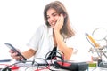 Woman Repairing Computer Part, Service Center, Electronics Repair Service Royalty Free Stock Photo