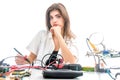 Woman Repairing Computer Part, Service Center, Electronics Repair Service Royalty Free Stock Photo