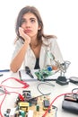 Woman Repairing Computer Part, Service Center, Electronics Repair Service Royalty Free Stock Photo