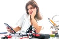 Woman Repairing Computer Part, Service Center, Electronics Repair Service Royalty Free Stock Photo