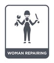 woman repairing icon in trendy design style. woman repairing icon isolated on white background. woman repairing vector icon simple