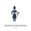 Woman Repairing icon. Trendy flat vector Woman Repairing icon on