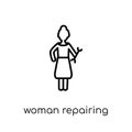 Woman Repairing icon. Trendy modern flat linear vector Woman Rep