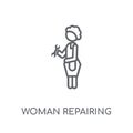 Woman Repairing linear icon. Modern outline Woman Repairing logo