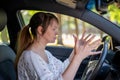 Woman resent driving after a car accident. woman driving a car