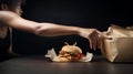 Woman resisting and pushing away fast food