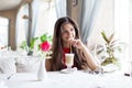 Woman in restaurant is drinking cocktail Royalty Free Stock Photo