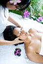 Woman restful while having a facial massage Royalty Free Stock Photo