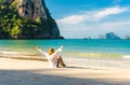 Woman resting on Railay beach Krabi Thailand. Asia Royalty Free Stock Photo