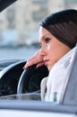 Woman is resting in a car Royalty Free Stock Photo