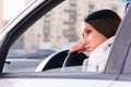 Woman is resting in a car Royalty Free Stock Photo