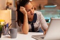 Woman resting eyes while working Royalty Free Stock Photo