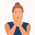 Woman resting her face in her hands. She feels sad, desperate, depressive. Vector Illustration