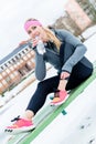 Woman resting from jogging or sport on winter day Royalty Free Stock Photo