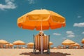 woman resting in orange umbrella and sun lounger sunny day at the beach on vacation Royalty Free Stock Photo