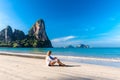 Woman resting on Railay beach Krabi Thailand. Asia Royalty Free Stock Photo