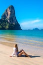 Woman resting on Railay beach Krabi Thailand. Asia Royalty Free Stock Photo