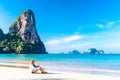 Woman resting on Railay beach Krabi Thailand. Asia Royalty Free Stock Photo